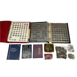 Great British and World coins, including silver threepence and sixpence pieces, George III cartwheel pennies, commemorative crowns, pre-decimal pennies, halfcrowns etc, United States of America quarter dollars, South African, German, Belgian and other world coins etc, housed in albums and loose, in one box