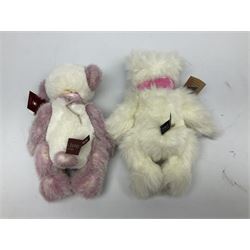 Seven Charlie Bears, comprising two limited edition examples, Parma Violet CB191963, designed by Isabelle Lee, limited to 3000, and Mary CB205250O, limited to 1000, plus Anniversary Carol CB151562, Olien CB171790, Dilly CB124946, Willamena CB202037A, and Kay CB191957B, each designed by Isabelle Lee, all with tags