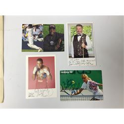 Collection of approximately  500 autographs, signed cards, signed letters, signed photographs etc from famous individuals including Sidney Godolphin, Berkeley Guise, Marquess of Salisbury (Prime Minister), Harold Wilson, Howard Macmillan, Edward Heath, Tony Blair, Prince Richard, Duke of Gloucester & Brigitte, Duchess of Gloucester, Prince Michael of Kent, Golda Meir, Kurt Waldheim, Peter Fraser, Robert Menzies, Hartley Shawcross, David Steel, Enoch Powell, Michael Foot, Denis Healey, Leon Brittan, David Owen, Neil Kinnock, Willie Whitelaw, Manny Shinwell, Norman Tebbit, Geoffrey Howe, Paddy Ashdown, Leslie Hore-Belisha, Samuel Hoare, Margaret Beckett, Michael Heseltine, Oswald Stool, Philip Ben Greet, Charles Santley, Joseph O'Mara, Ada Crossley, Ben Davies, Rutland Barrington, Evelyn Glennie, Moira Shearer, Brian Close, Steffi Graf, John Virgo, Daley Thompson, Brian Lara, Frank Bruno, Steven Spielberg, George Cukor, Leni Riefenstahl, Orson Welles, Paul Newman, Joe E.Brown, Charlton Heston, John Gielgud, Eric Sykes, Caroline Blakiston, Mercedes Ruehl, Beatie Edney, Joseph Cotton, Rula Lenska, Roy Hudd, Caroline Quentin, Ned Sherrin, Tony Britton, Lesley Joseph, Nigel Havers, Rory Bremner, Geraldine James, Clive Anderson, MyAnna Buring, Elkie Brooks, Alan Bennett, Gavin Ewart, Dean Koontz, Red Adair, Viv Nicholson, Gerald Scarfe, Screaming Lord Sutch, Maria von Trapp, Annie Besant, Reginal Bacon etc 