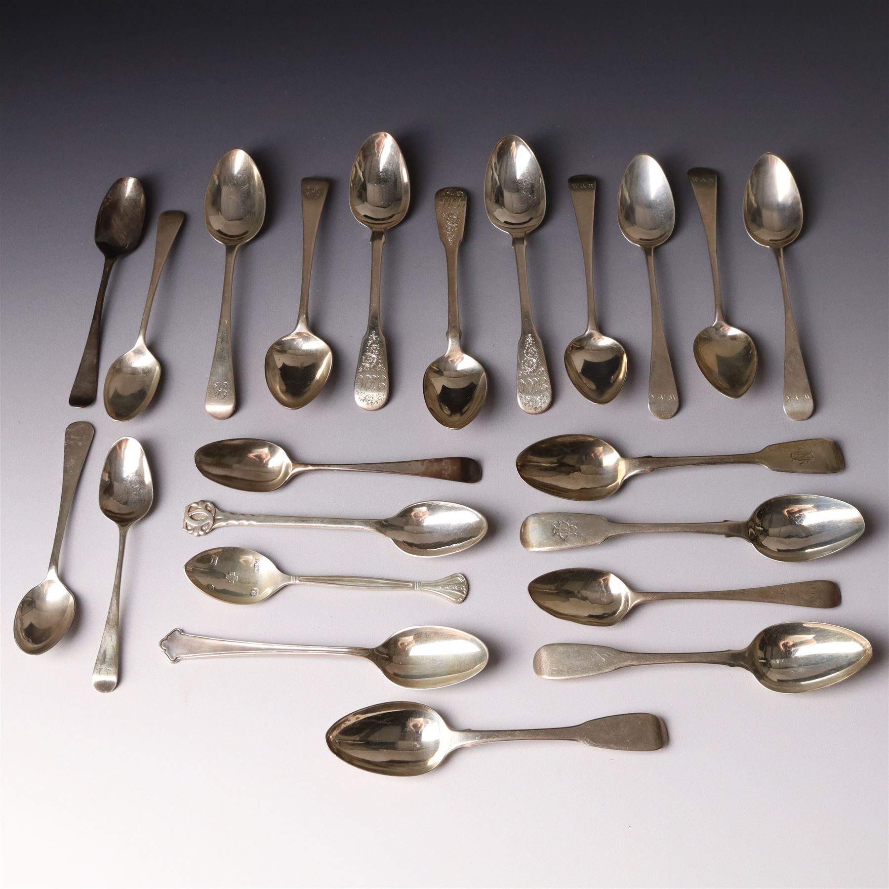 Collection of various silver teaspoons, 19th and 20th century, various dates and makers