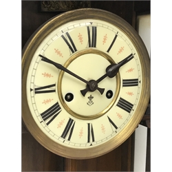  Early 20th century mahogany Vienna type wall clock, twin train Gustav Becker movement striking on a rod, H74cm  