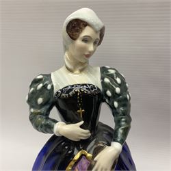 Two Royal Doulton figures comprising Mary Queen of Scots HN3142 from the 'Queens of the Realm' Collection and Ann Boleyn HN3232, limited edition no. 1187/ 9,500 (2) 
