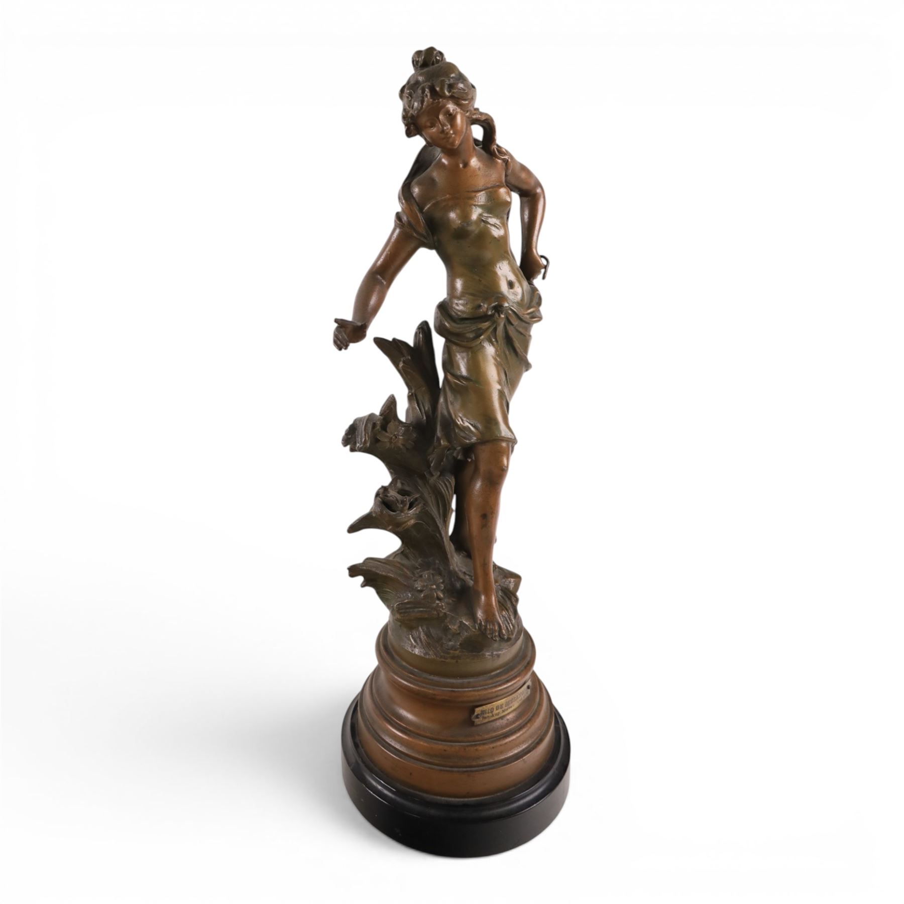 After Moreau, pair of spelter figures Les Bles and Nid de Mesanges