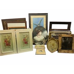A collection of prints, paintings and frames, two boxes. 