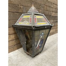 William Younger copper pub advertising lantern with stained glass panels, H75cm