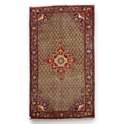 South West Persian Bidjar hand-knotted rug, olive and camel-toned field decorated with an ...