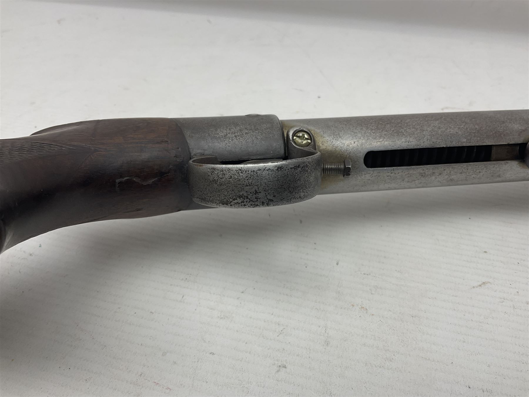 Early 20th century BSA Improved Model D .177 cal. air rifle, with underlever action, top-loading, walnut stock with chequered semi-pistol grip, serial no.46481, L100cm overall NB. AGE RESTRICTIONS APPLY TO THE PURCHASE OF AIR WEAPONS.