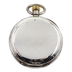 19th century Swiss silver open face keyless chronograph pocket watch, white enamel dial with Roman numerals, centre seconds and thirty minute recording dial, over constant seconds outer minute ring, plate signed 'The Newmarket', case No. 39585, makers mark K&Co, Swiss hallmarks, in fitted silk and velvet lined case by Cooke & Kelvey, Calcutta & Simla, back paper dated 1895