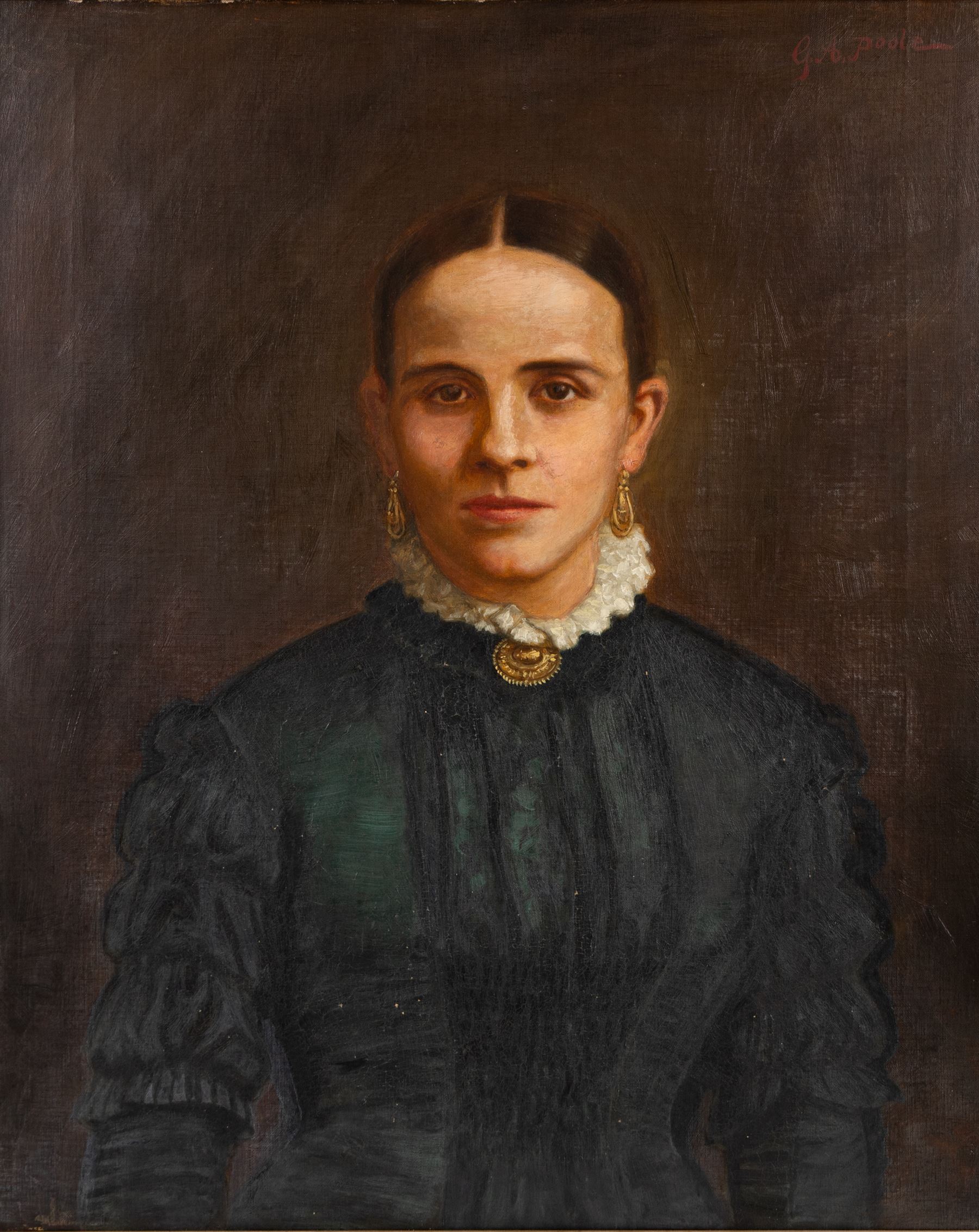 George Augustus Poole (British 1861-1932): Portrait of Joseph Cooper and Maria Cooper, pair oils on canvas signed 68cm x 55cm (2)
Notes: Joseph Cooper invented the 'Go-Through' lace making machine and other lace making equipment which revolutionised lace making in Nottinghamshire.