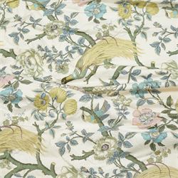 Pair of large quality full length lined and padded ivory ground curtains profusely decorated with birds of paradise and exotic flora, in a predominantly pastel palette

Pelmets W 335cm