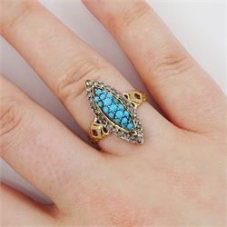 Victorian gold and silver turquoise and rose cut diamond, marquise shaped ring