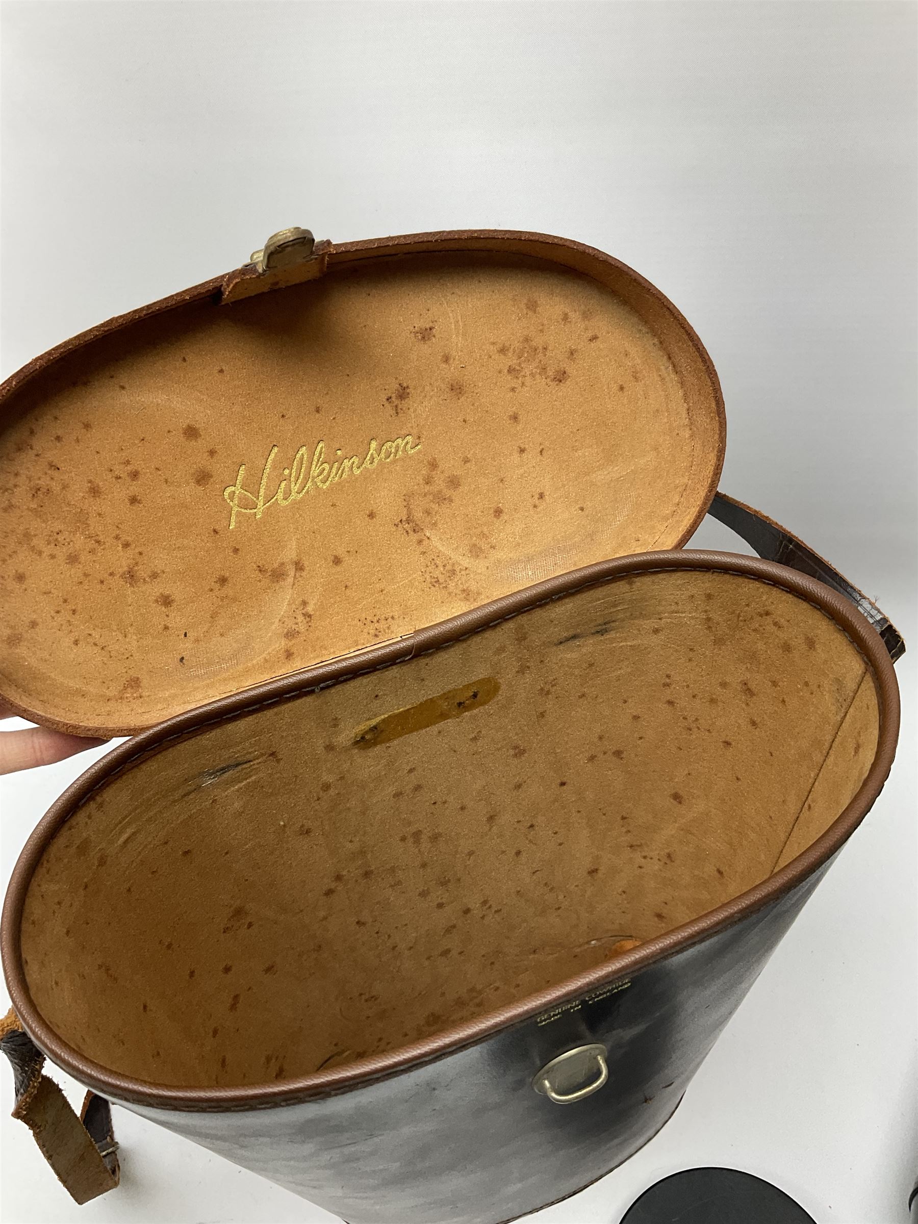 Hilkinson Comet binoculars, '15X80 Field 3.5 No.1576', housed in a 'Genuine Cowhide' carry case