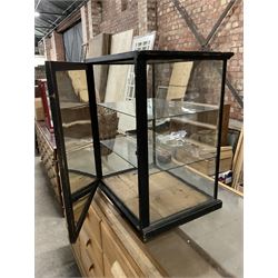 J S Fry & Sons - Victorian glazed and ebonised chocolate countertop display cabinet, fitted with single mirror back door to the rear enclosing two glass shelves, engraved gilt typeface to base - THIS LOT IS TO BE COLLECTED BY APPOINTMENT FROM THE OLD BUFFER DEPOT, MELBOURNE PLACE, SOWERBY, THIRSK, YO7 1QY