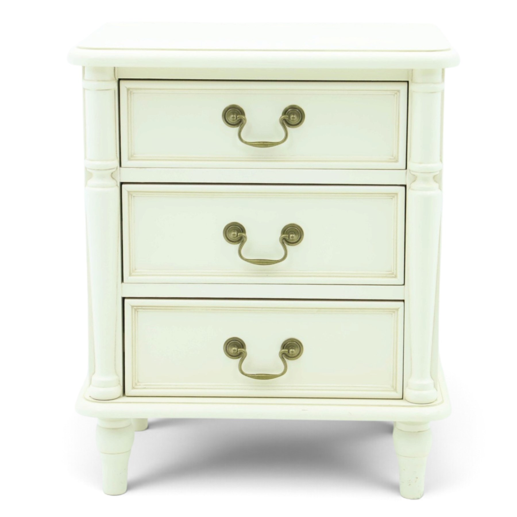 Laura Ashley - 'Clifton' bedside chest, fitted with three graduating drawers flanked by half-canted pilasters, raised on turned feet, in ivory finish
