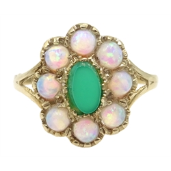  9ct gold opal and green agate cluster ring, hallmarked  