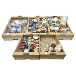Collection of ceramics, to include whittards coffee cups, Wood Ivory Ware jug, etc, together with glassware, in five boxes