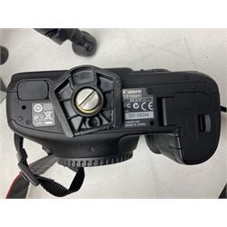 Canon Eos 7D camera body, serial number 3261306344, with 'Canon Ultrasonic EF 24-105mm Macro 0.45m/1.5ft Ultrasonic' Lens, 'Canon Zoom EF 75-300, 1;4-5.6 III' lens and Teleplus Pro 300 lens, together with tripod and original camera box 