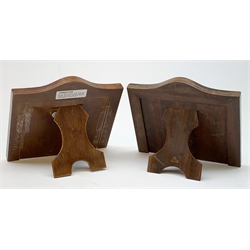 Two late 19th/early 20th century Boulle type marquetry frames, of rectangular form with arched top and vacant cartouche, easel support verso, one example with retailer stamp, J.C. Vickery, Regent St, 17cm, 19.5cm