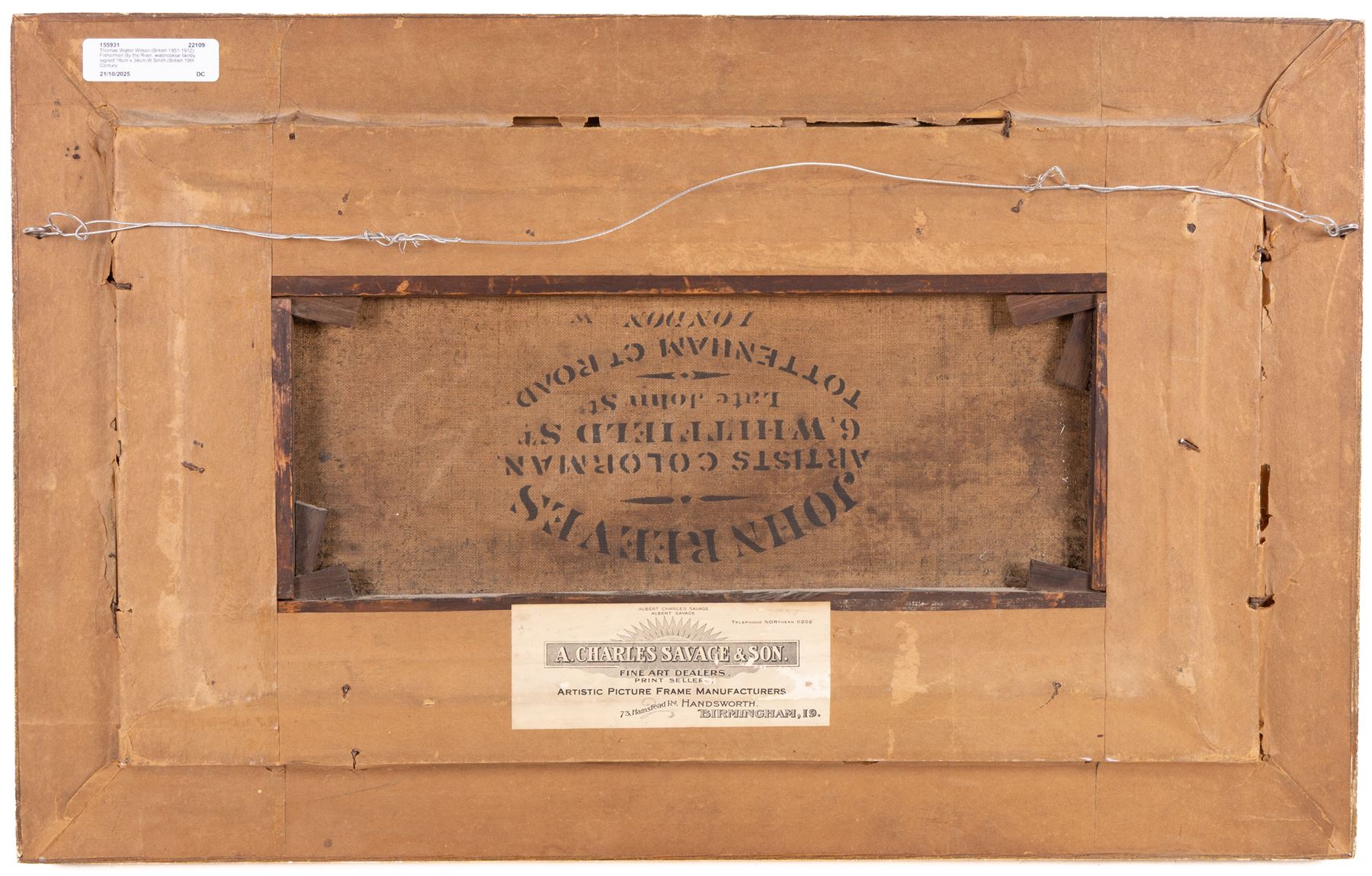 Thomas Walter Wilson (British 1851-1912): Fishermen By the River, watercolour faintly signed 16cm x 34cm;W Smith (British 19th Century): Forest Path, oil on canvas signed and dated '70, 19cm x 39cm (2)