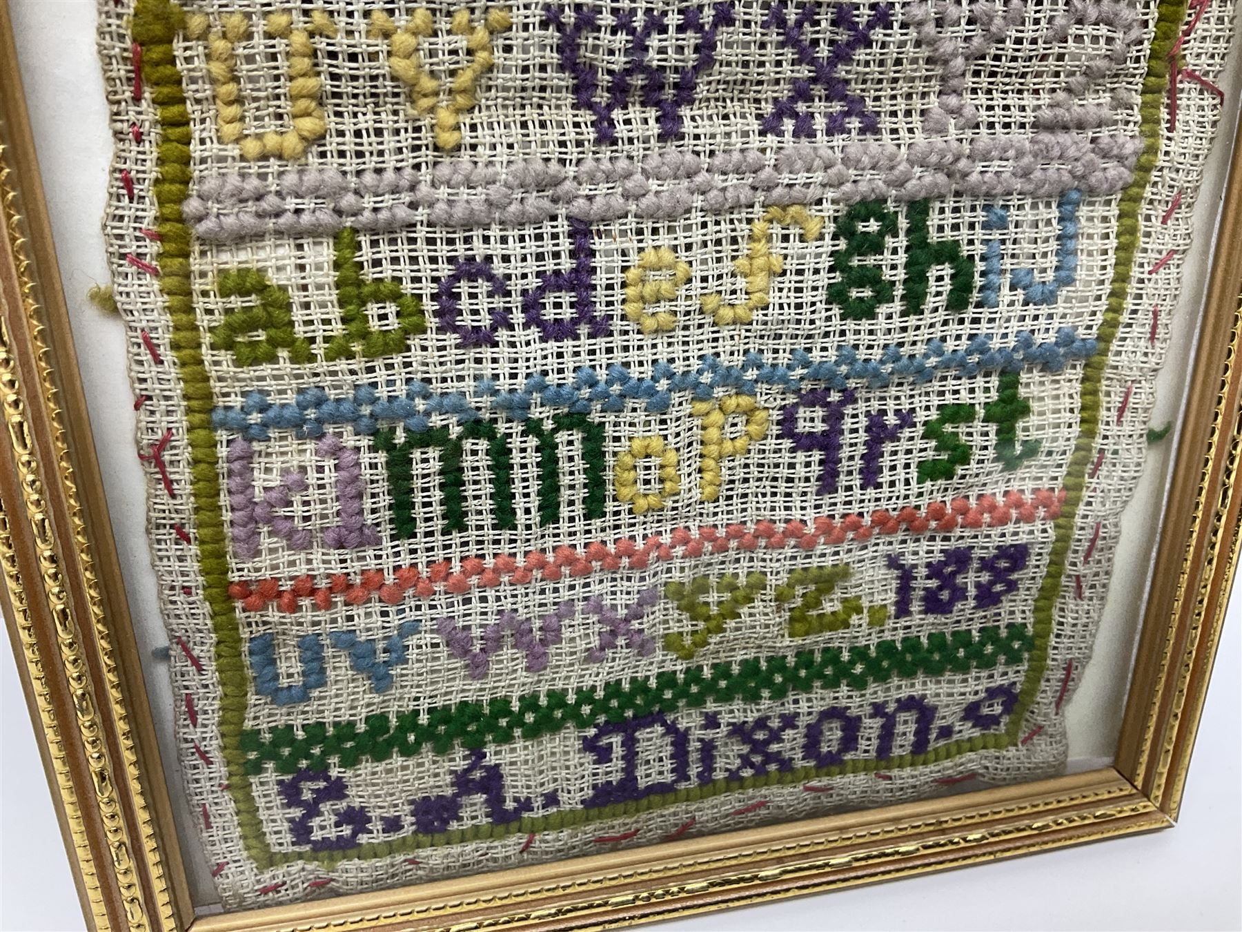 18th century alphabet cross stitch sampler, together with a later alphabet sampler, largest H31cm, W22cm