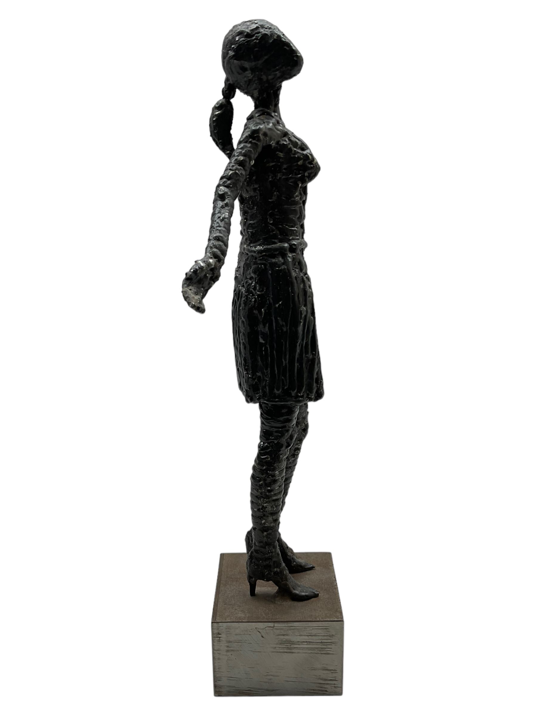 Ray Lonsdale (Northern British 1965-): 'The Ballad of Youths Farewell', steel statuette signed titled and dated 2010 to the base, H37cm including base 
Notes: originally a steel fabricator from Durham, sculpture had always been Ray’s passion, and after winning The People’s Award within the Hanging Jury Competition in Newcastle 2003, he now works as an artist full-time. He is best known for his large-scale public sculptures, such as 'Freddie Gilroy and the Belsen Stragglers' on Scarborough North Bay, 'The Tunney' on Scarborough Pier, 'The Smugglers Apprentice' on Merchants Row, and 'A High Tide in Short Wellies' on the Coble Landing Filey.