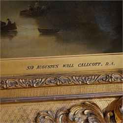 Sir Augustus Wall Callcott (British 1779-1844): 'Skiddaw and Derwent Water', oil on canvas inscribed and titled on the mount 66cm x 100cm, in 19th century gilt and gesso swept ornate frame with scrolling scalloped shell motifs