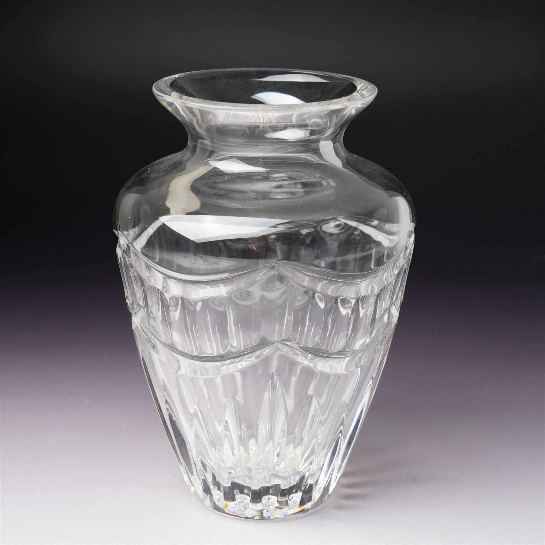 Waterford Crystal 'Pompeii' vase, boxed, H15cm, a Waterford 'Archive' vase, boxed, H18cm, and a collection of other Waterford items, including an ashtray, cake slice, and covered pot (5)