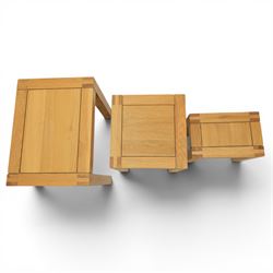Two solid oak nests of three tables, largest H 60cm, W 55cm
