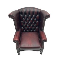 Thomas Lloyd - Georgian style wing back armchair, upholstered in buttoned oxblood leather