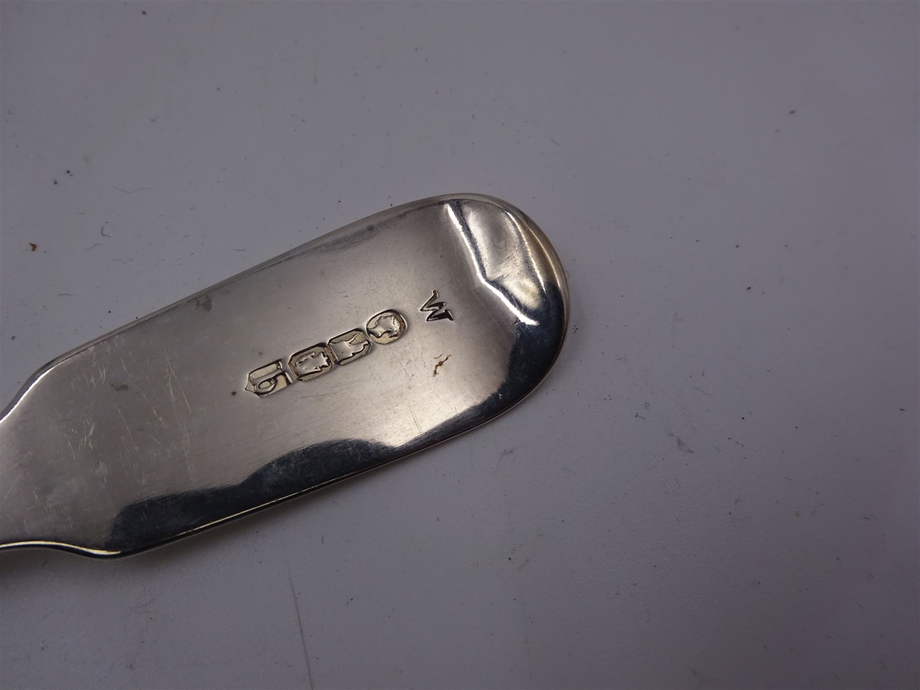 Set of six Victorian Irish silver Fiddle pattern dessert spoons, hallmarked George Waterhouse & Co, Dublin 1847