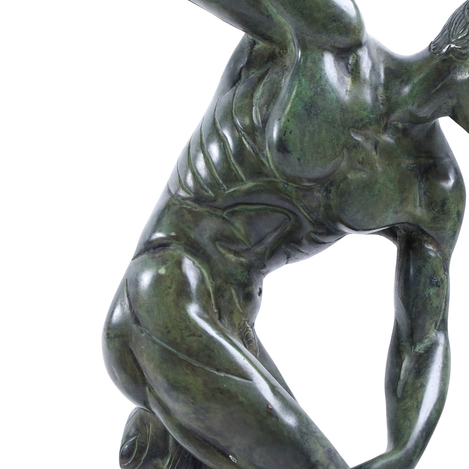 Patinated bronze Discobolus figure upon a rectangular base, H36cm 