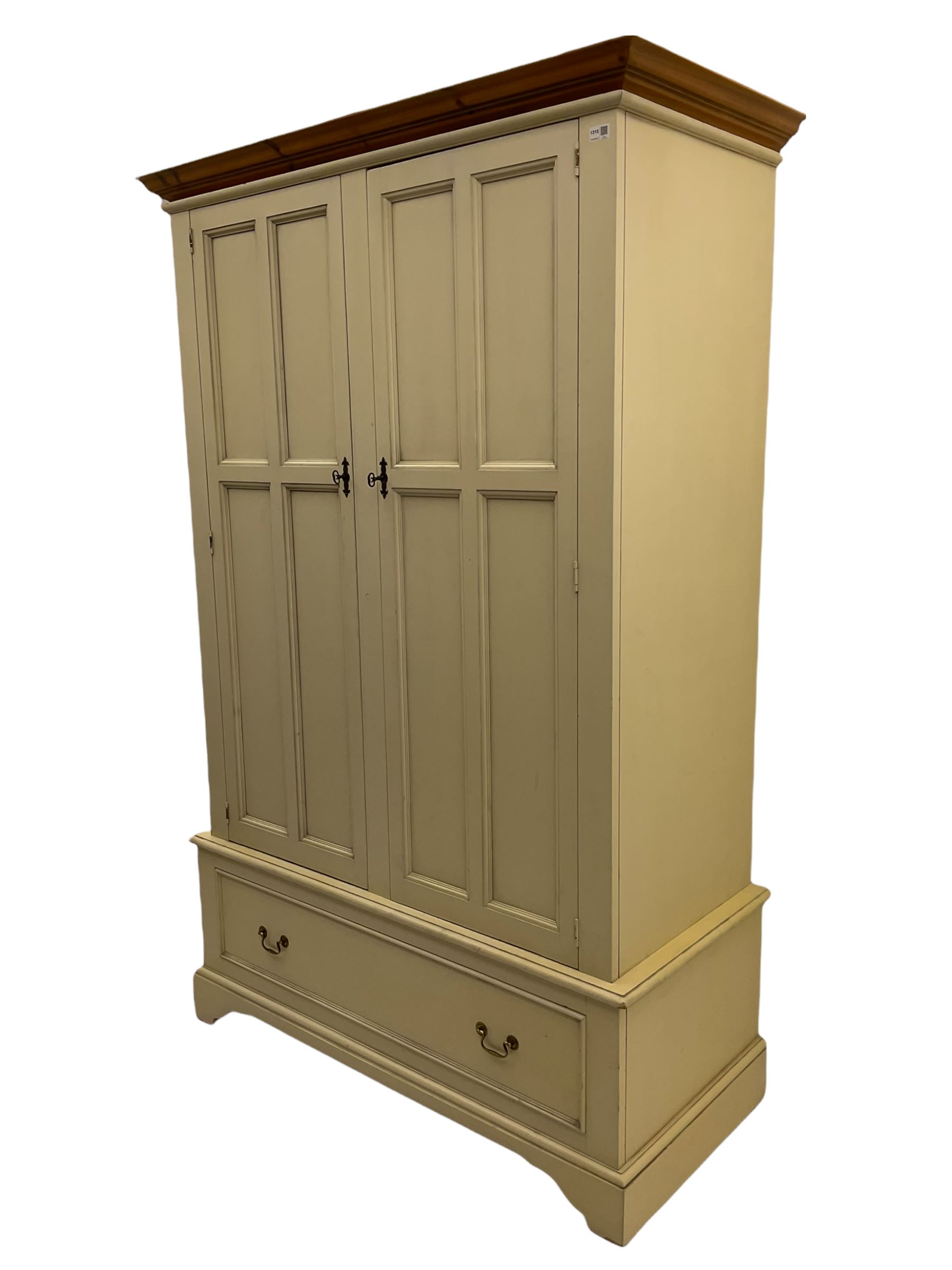 Laura Ashley cream finish double wardrobe with drawer to base, panelled doors