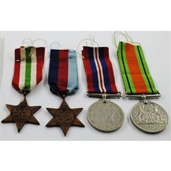 Four WW2 Medals with Entitlement Slip: 1939-45 Star, Italy Star, Defence Medal and War Medal 1939-45.