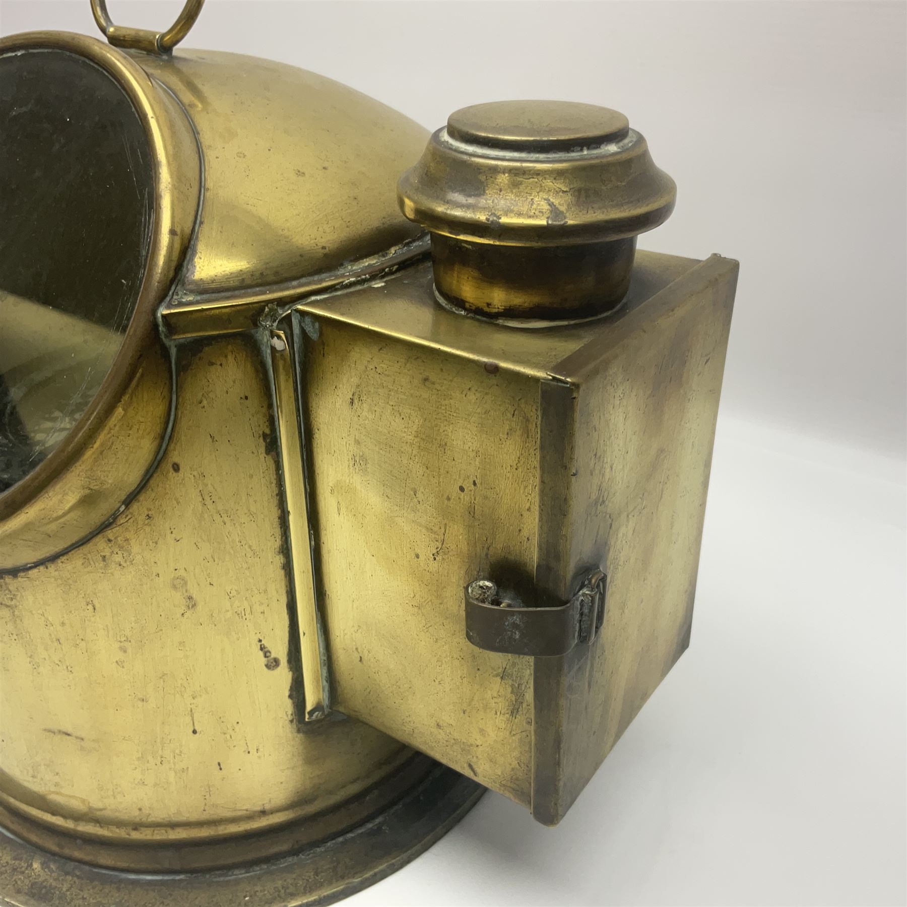Ship's gimble compass in brass binnacle, the compass marked J. W. Searby & Son, Lowestoft, H24cm