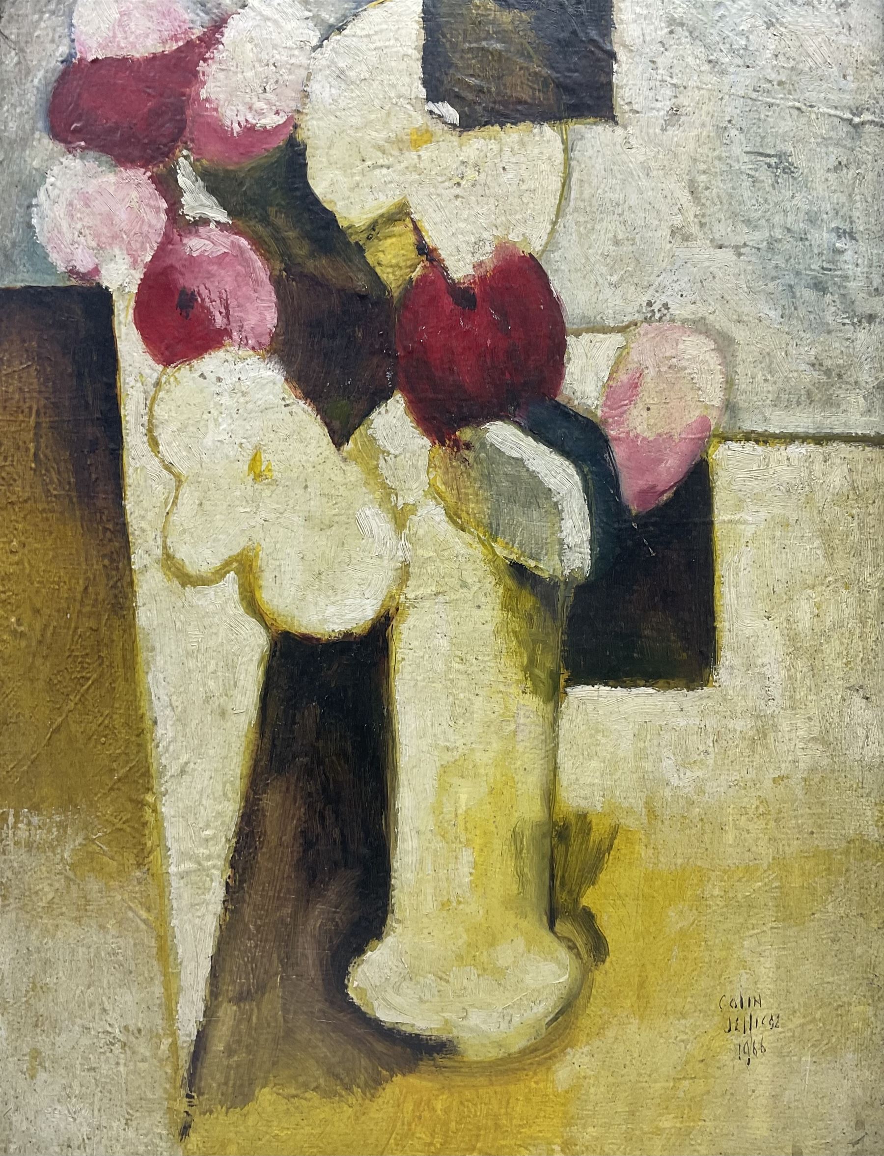 Colin Jellicoe (1942-2018): Still Life of Flowers in a Vase, oil on board signed and dated 1966, 52cm x 39cm