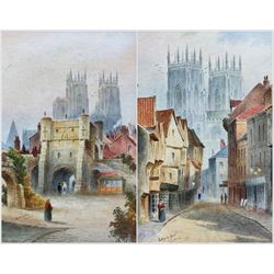 C J Norton (British 20th Century): 'Petergate - York' and 'Bootham Bar - York', pair watercolours signed and titled 26cm x 18cm (2)