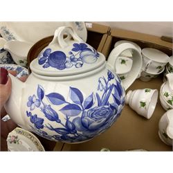 Quantity of teawares to include Coclough, Pearsons stoneware lidded twin handled pot, and other ceramics in two boxes