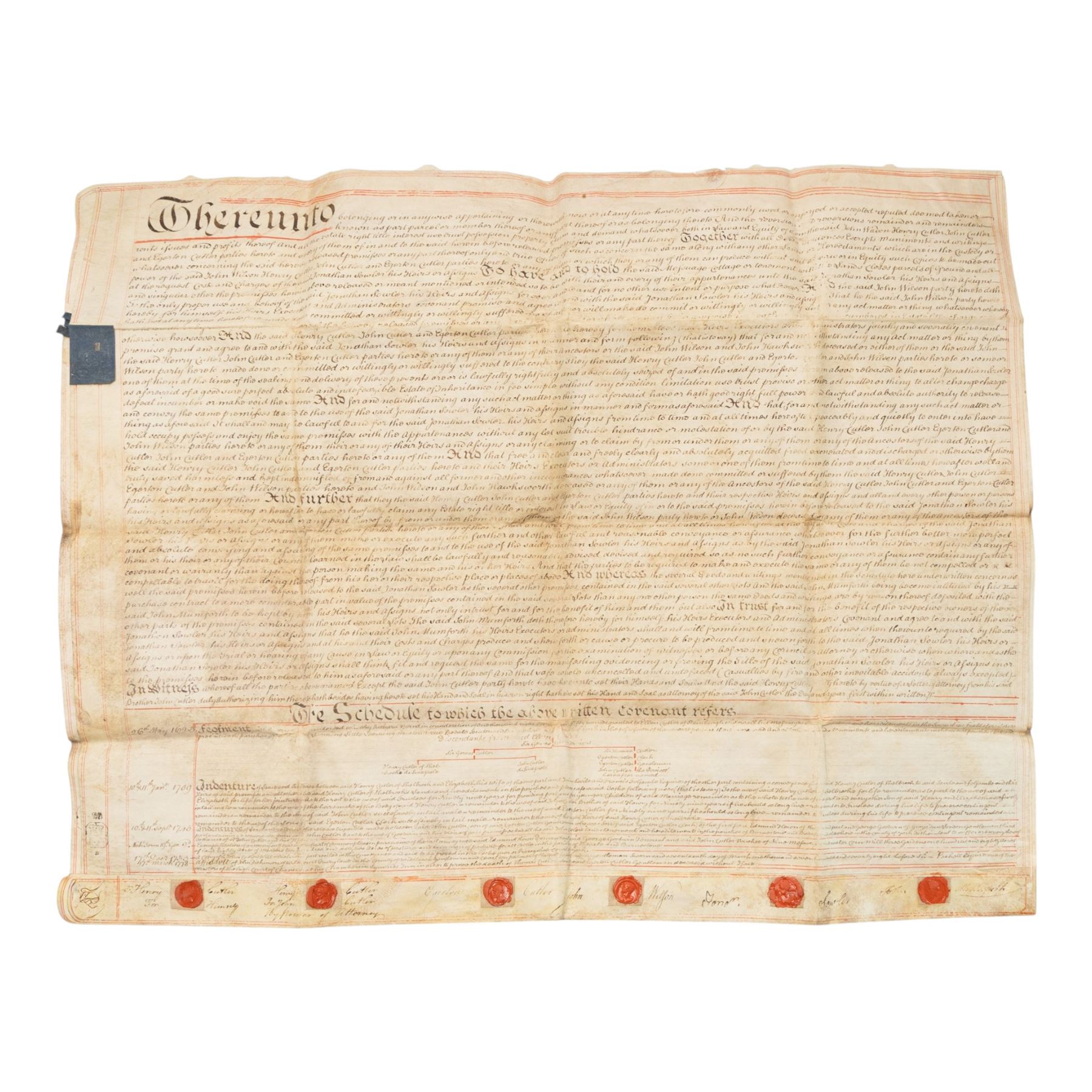 York suburbs interest - extensive collection of 18th century and later vellum indentures, wills, probate documents and property papers charting property ownership and local families in Acomb, Huntington, Earswick, Bishopthorpe, The Mount, Heworth, Heslington and other York suburbs and villages, including documents relating to tradespeople, innkeepers, farmers and householders, many retaining original wax seals, revenue stamps and probate seals, in one box