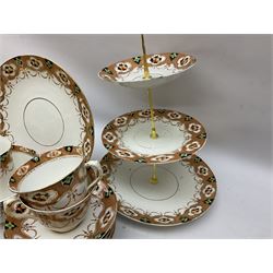 Royal Albert Imari pattern teawares, to include three tier cake stand, jug and open sucrier, teacups and saucres and side plates