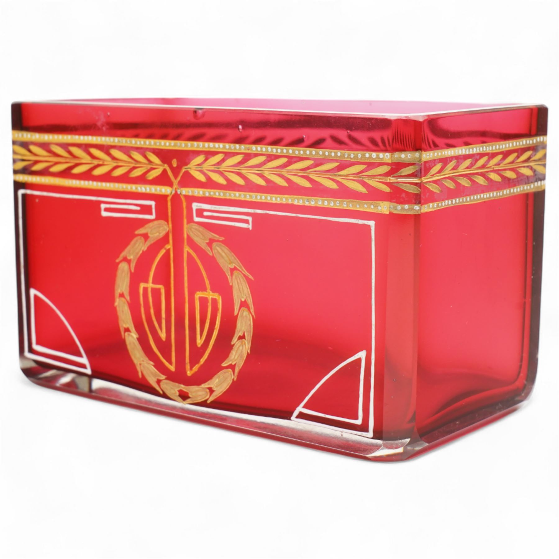 Josef Riedel bohemian glass bowl, of rectangular form, with gilt painted decoration W14.5cm 