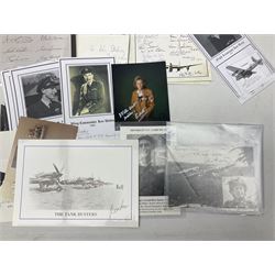 Large collection of signatures of WW2 pilots and aircrew, some original but many facsimile/copies, including Bomber Command, Battle of Britain, Pathfinders, Spitfires, Hurricanes, Typhoons etc; some limited edition and in bookplate form