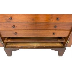 19th century mahogany collector's cabinet, crossbanded rectangular top over two panelled doors, the interior fitted with seven shallow drawers, on bracket feet