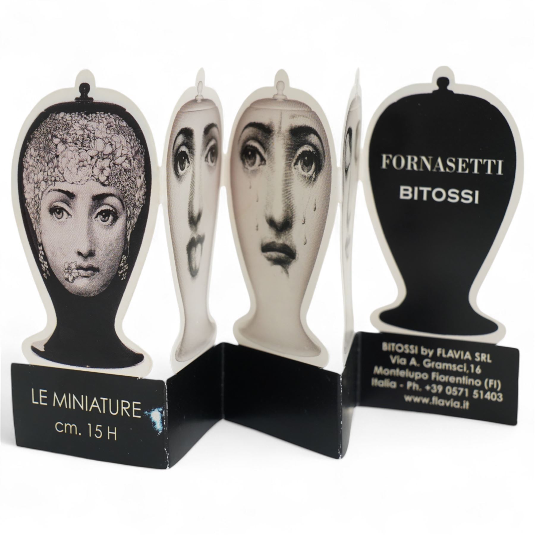 Piero Fornasetti 'Buona notte' covered jar in black and white, each side depicting two expressions of Lina Cavalieri, printed marks to base, 