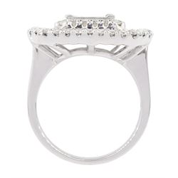 White gold round brilliant cut and baguette cut diamond cluster ring hallmarked 9ct, total diamond weight 3.55 carat, with World Gemological Institute report