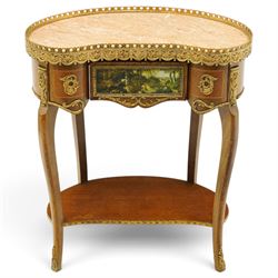 French Louis XV design inlaid kidney-shaped occasional table, the shaped pink marble top w...