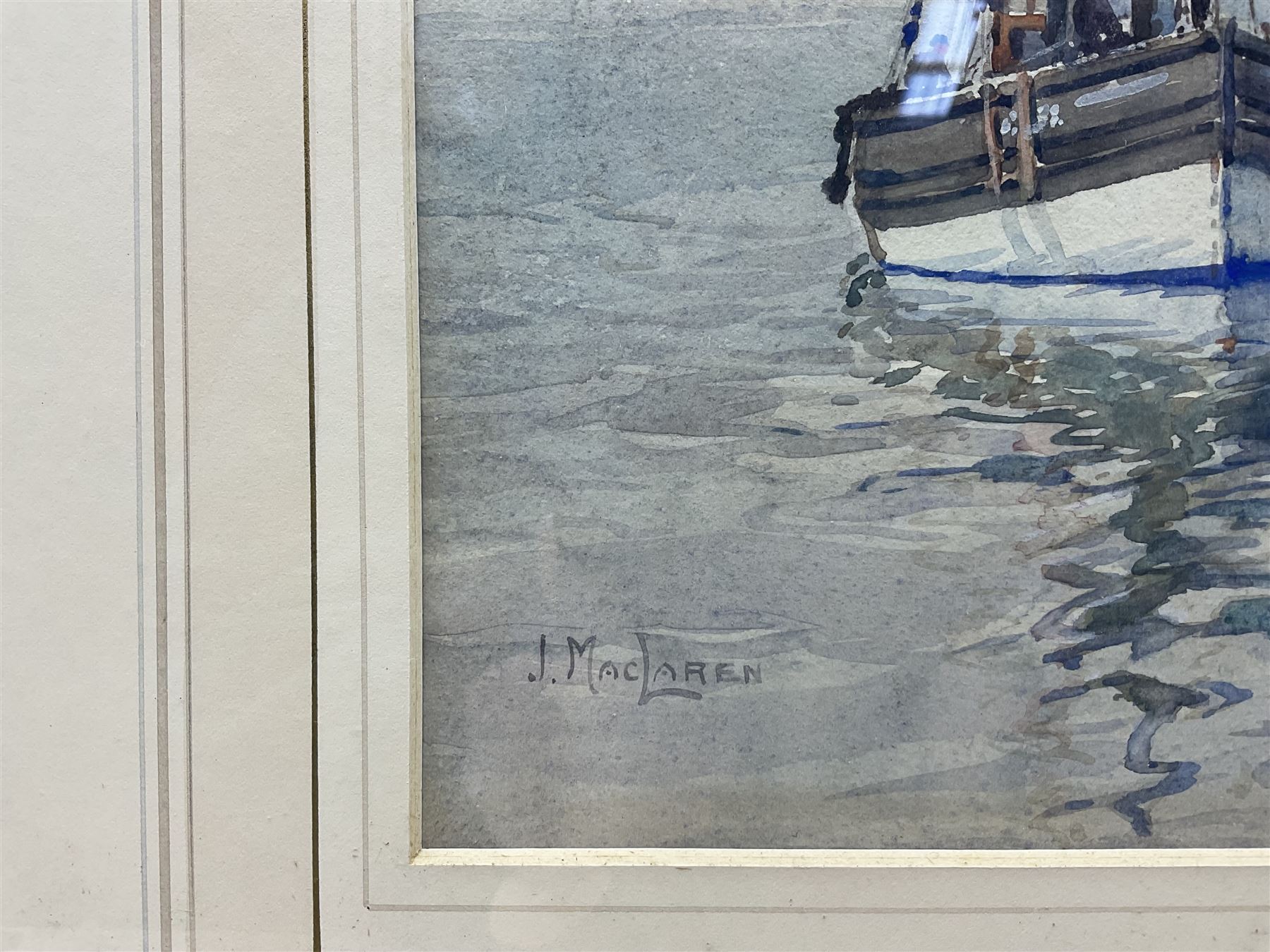 James MacLaren (Scottish 1881-1917): Boats Moored on a Scottish River, watercolour signed 34cm x 29cm 