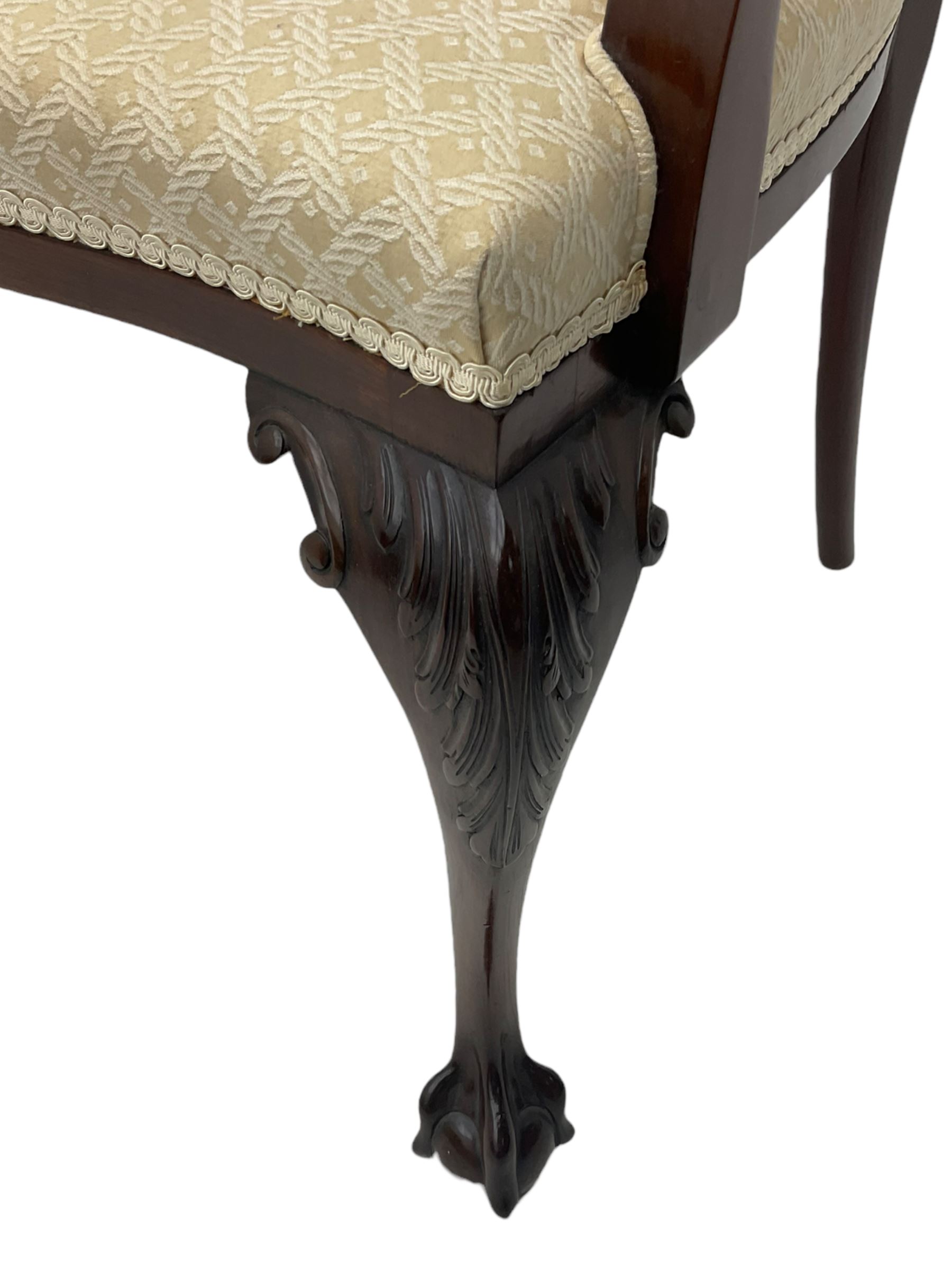 Chippendale design mahogany framed armchair, ball and claw feet, upholstered seat