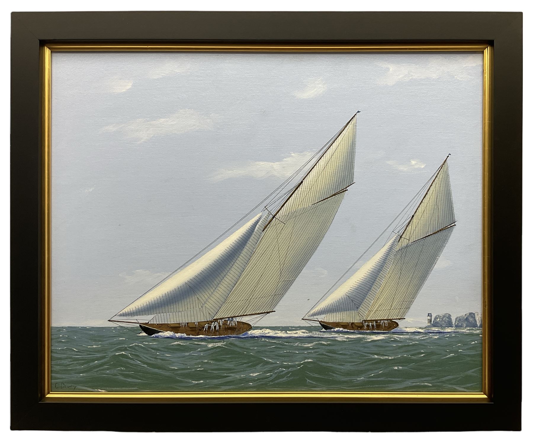 George Drury (British 1950-): 'Britannia Leads the Navaho 1893', oil on board signed, titled verso 38cm x 48cm