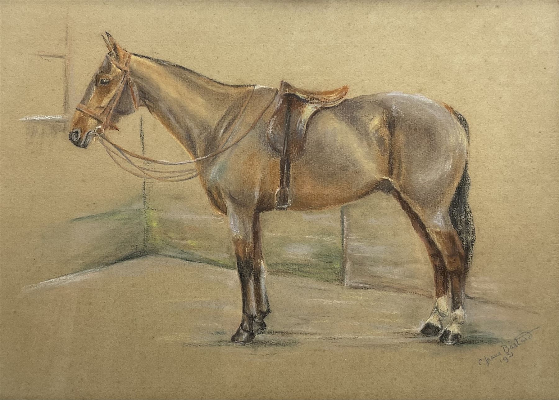 C Joane Bastard (20th century): Horse Portrait, pastel signed and dated 1931, 30cm x 42cm