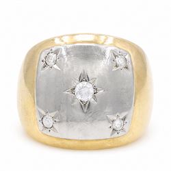 18ct gold curved diamond ring, five rubover set diamonds, set in white gold to a polished ...